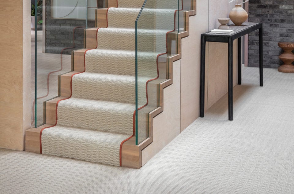 Alternative Flooring Stair Runners 4422 Sisal Herringbone Hockley Dolly Mixtures Whipped Border Burnt Orange Banner